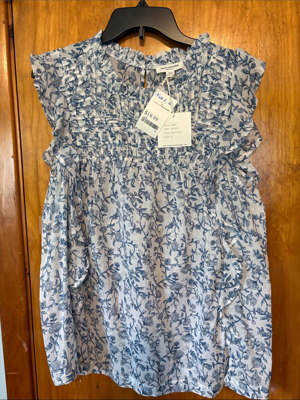 beachlunchlounge Blue and White Floral Smocked Tank